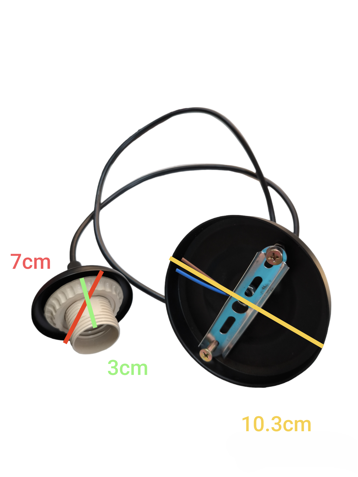 Biglite E27 hanging socket with wiring and mounting base for light fixtures