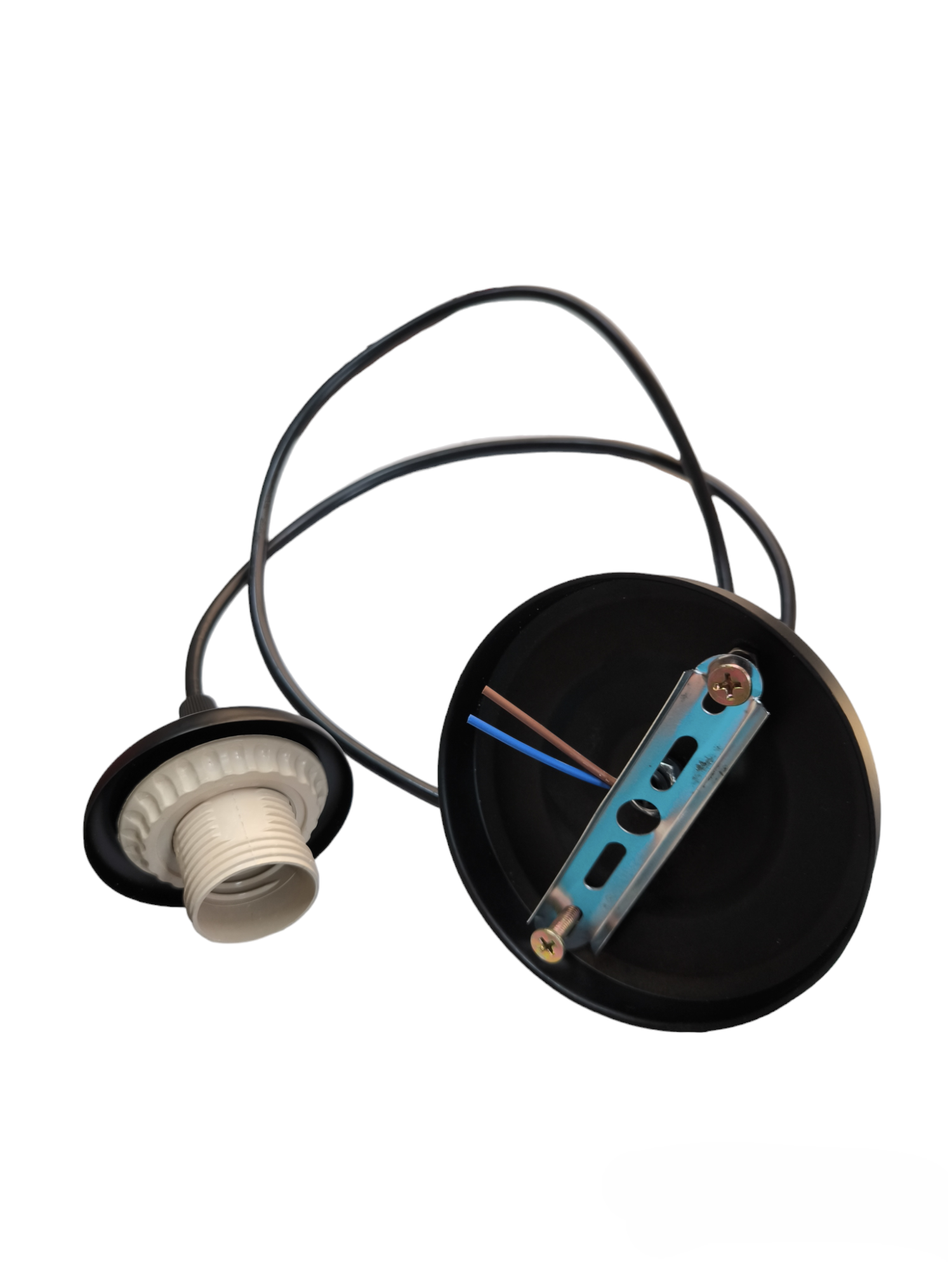 Biglite E27 hanging socket with black wiring and mounting base for light fixtures