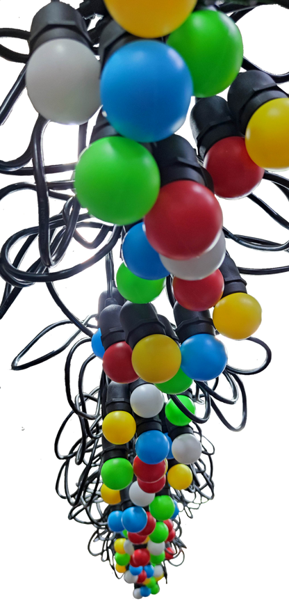 Biglite colorful E27 LED string lights 1W 50 meters with multi-color round bulbs for seasonal decoration