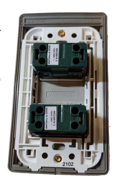 Panasonic 2 Gang Switch with Weatherproof Plate Cover, 2 Gang 1 Way Switch Wide Series with Weatherproof Cover, 2 Gang Switch with Weatherproof Plate Cover WEG5001K-5 / WEG7902