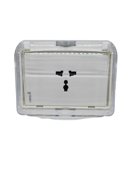 Grazen Weatherproof Cover Transparent with 1 Gang Universal Outlet with Ground 16A 220V WC-019-W+GW-012