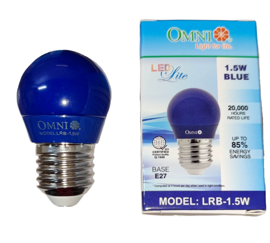 Omni 1.5W LED Bulb Colored E27 220V 1.5W Round Bulb LED E27 220V Available in Blue, Green Red Yellow