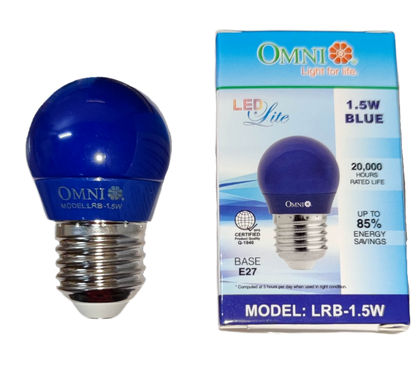 Omni 1.5W LED Bulb Colored E27 220V 1.5W Round Bulb LED E27 220V Available in Blue, Green Red Yellow