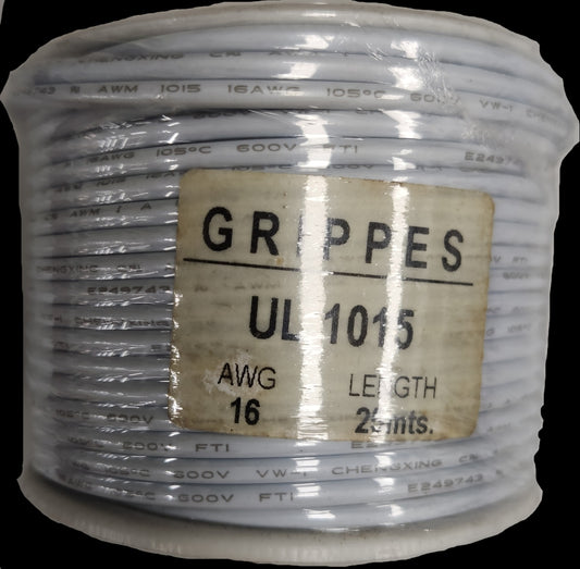 Grippes Hook Up Wire (AWG 16, 25 Meters White ) UL1015 Stranded Appliance Wiring Material (Respooled)