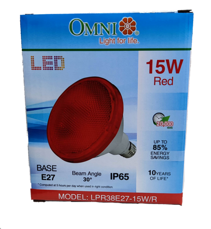 Omni 15W PAR 38 E27 220V AC Red LPR38E27-15W/R, LED PAR 38 15W E27 220V Red