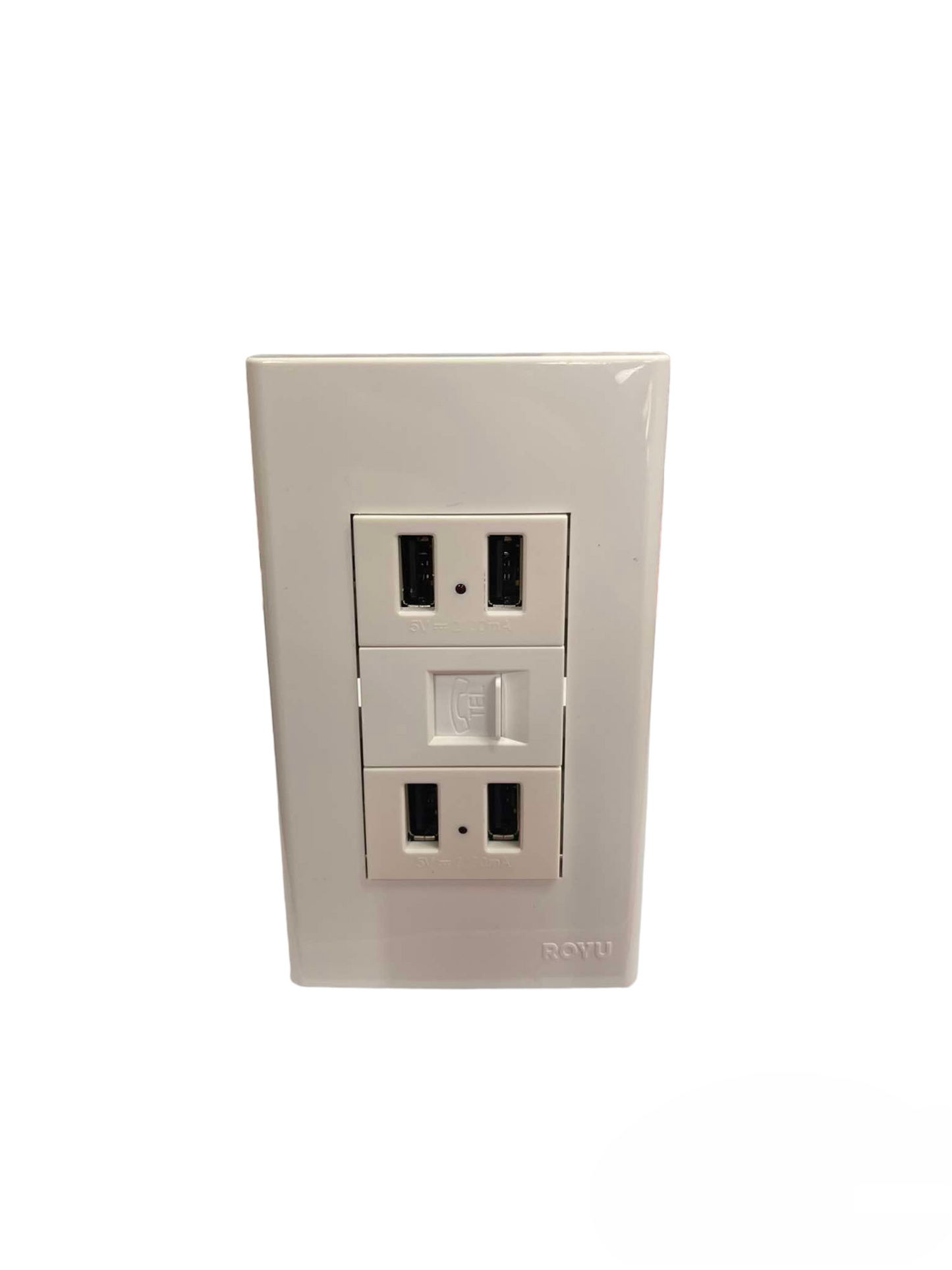 Royu 3 Gang 4 Port USB Outlet 2100mAh 5V DC and Telephone Outlet
