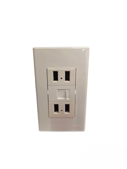 Royu 3 Gang 4 Port USB Outlet 2100mAh 5V DC and Telephone Outlet