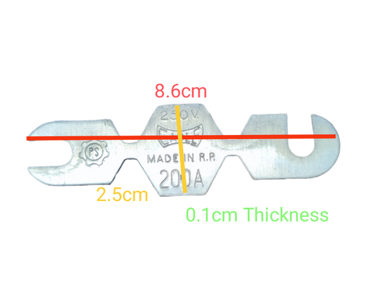 Eagle 200A 250V fuse link with a length of 8.6cm and thickness of 0.1cm for electrical circuits