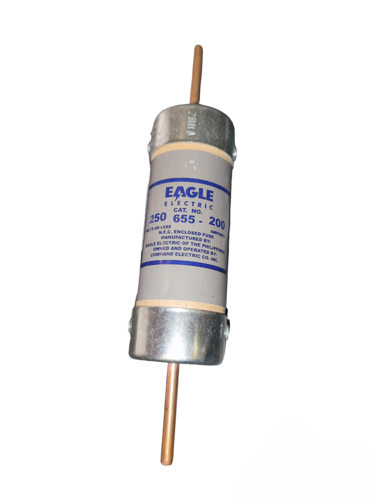 Eagle 200A Non-Renewable Fuse Electrical Circuitry part with metal end caps and ceramic body