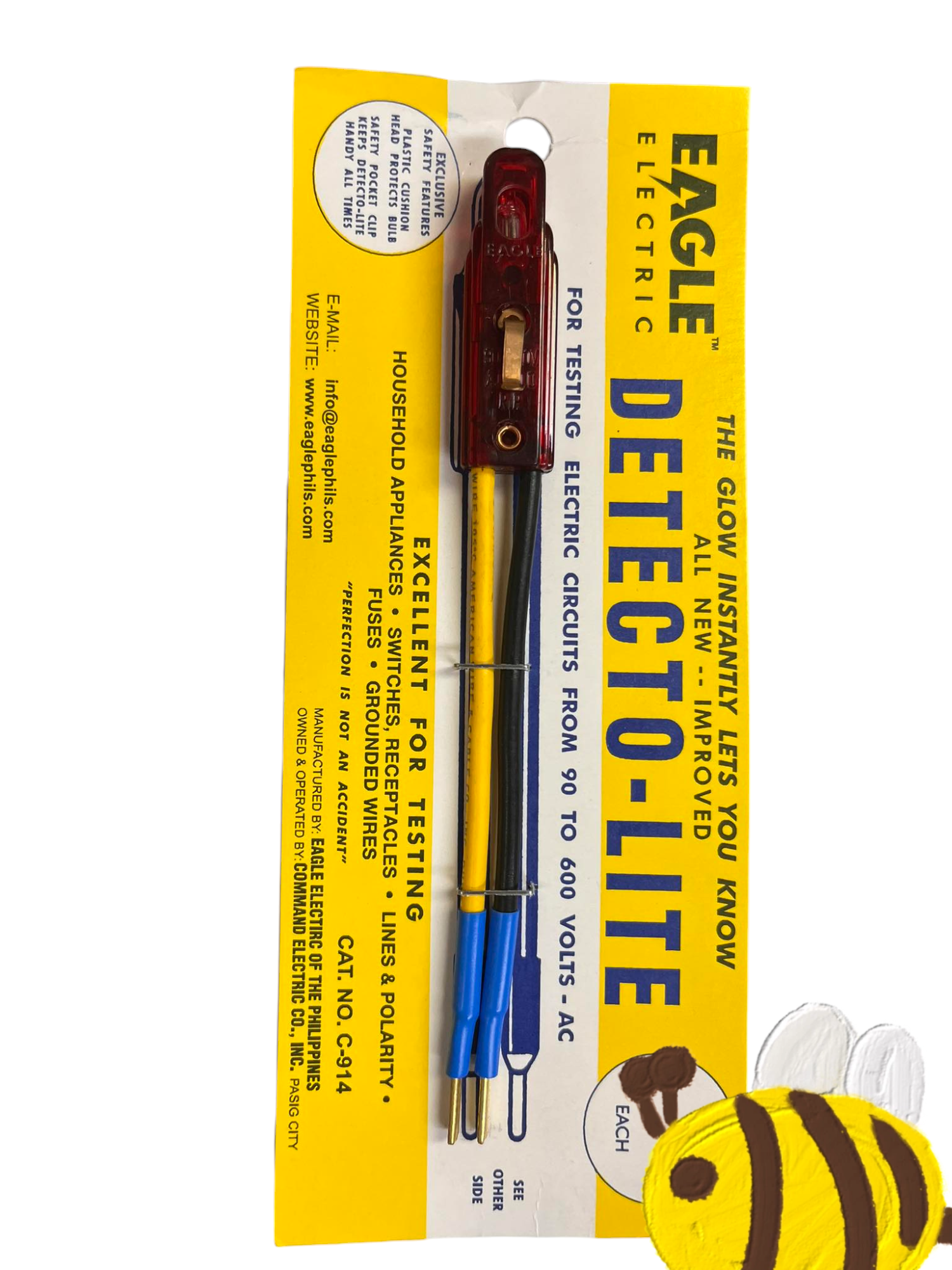 Eagle Detecto-Lite test light with red handle and blue wire for testing electric circuits up to 600 volts