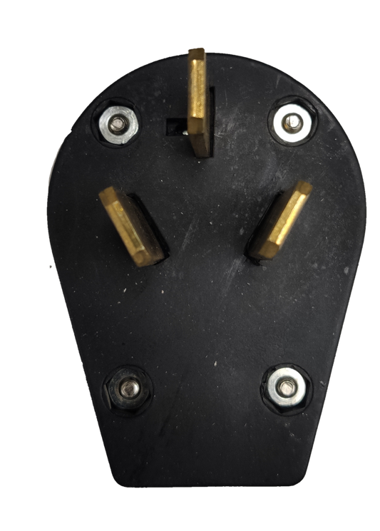 Eagle 50A range plug black heavy duty three brass blades flat angled pins with mounting screws