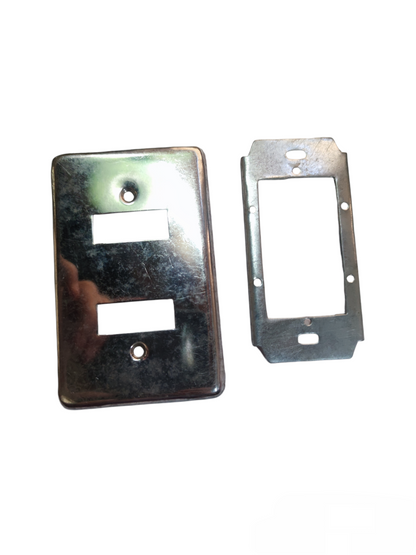 Eagle metal switch plate cover with rectangular openings for power points and switches