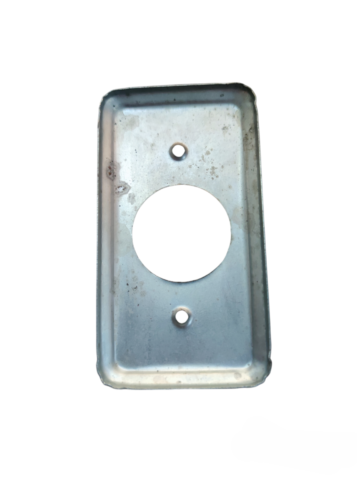 Eagle metal switch plate cover in silver for power points and switches with a round cutout