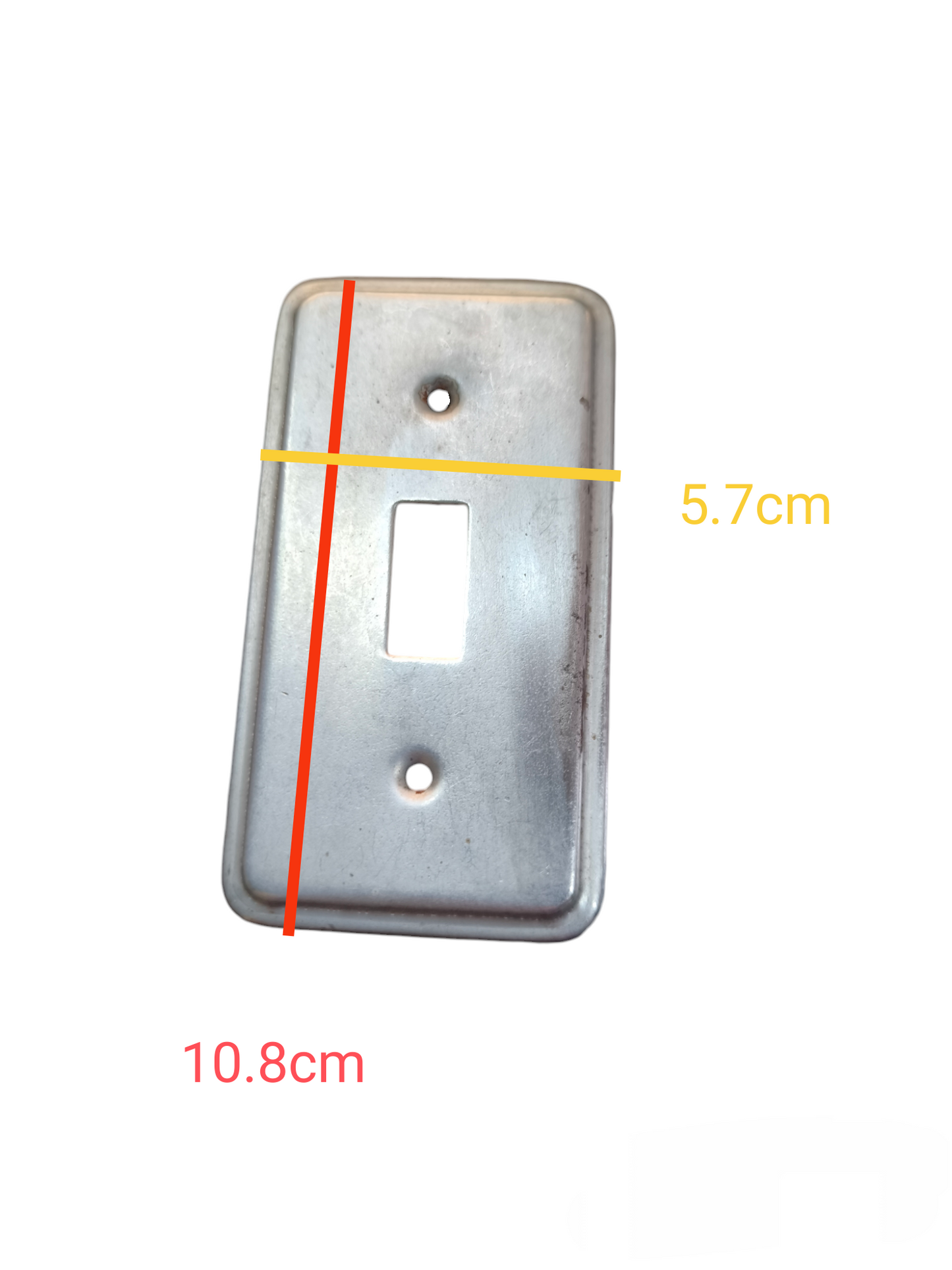 Eagle metal switch plate cover in silver with rectangular switch opening and mounting holes