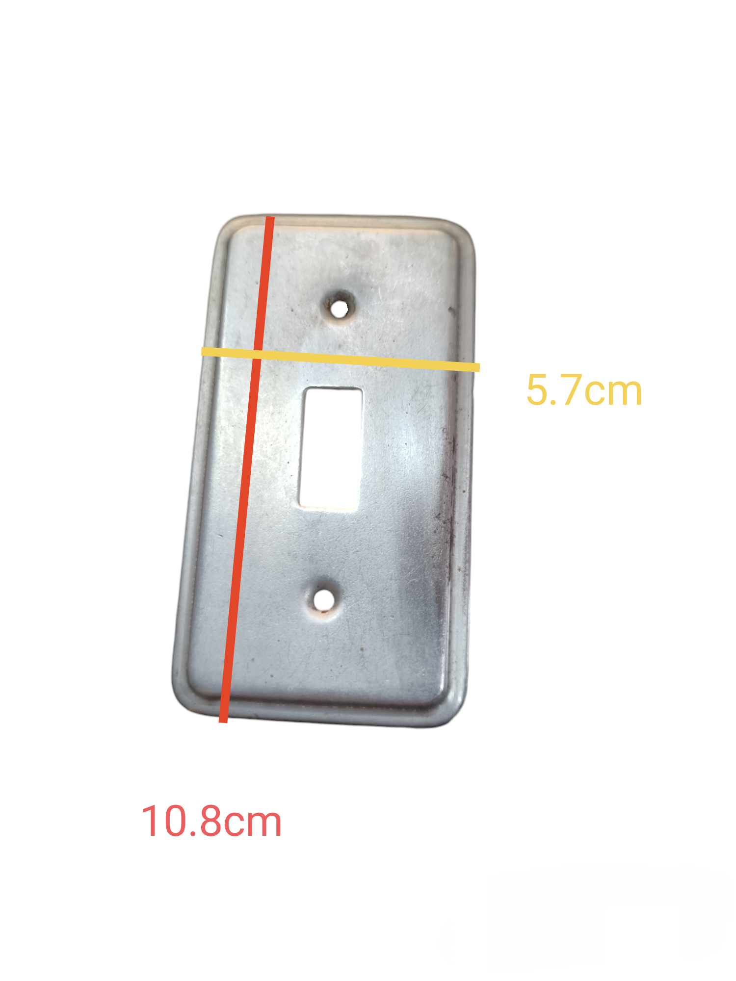 Eagle metal switch plate cover in silver with rectangular switch opening and mounting holes