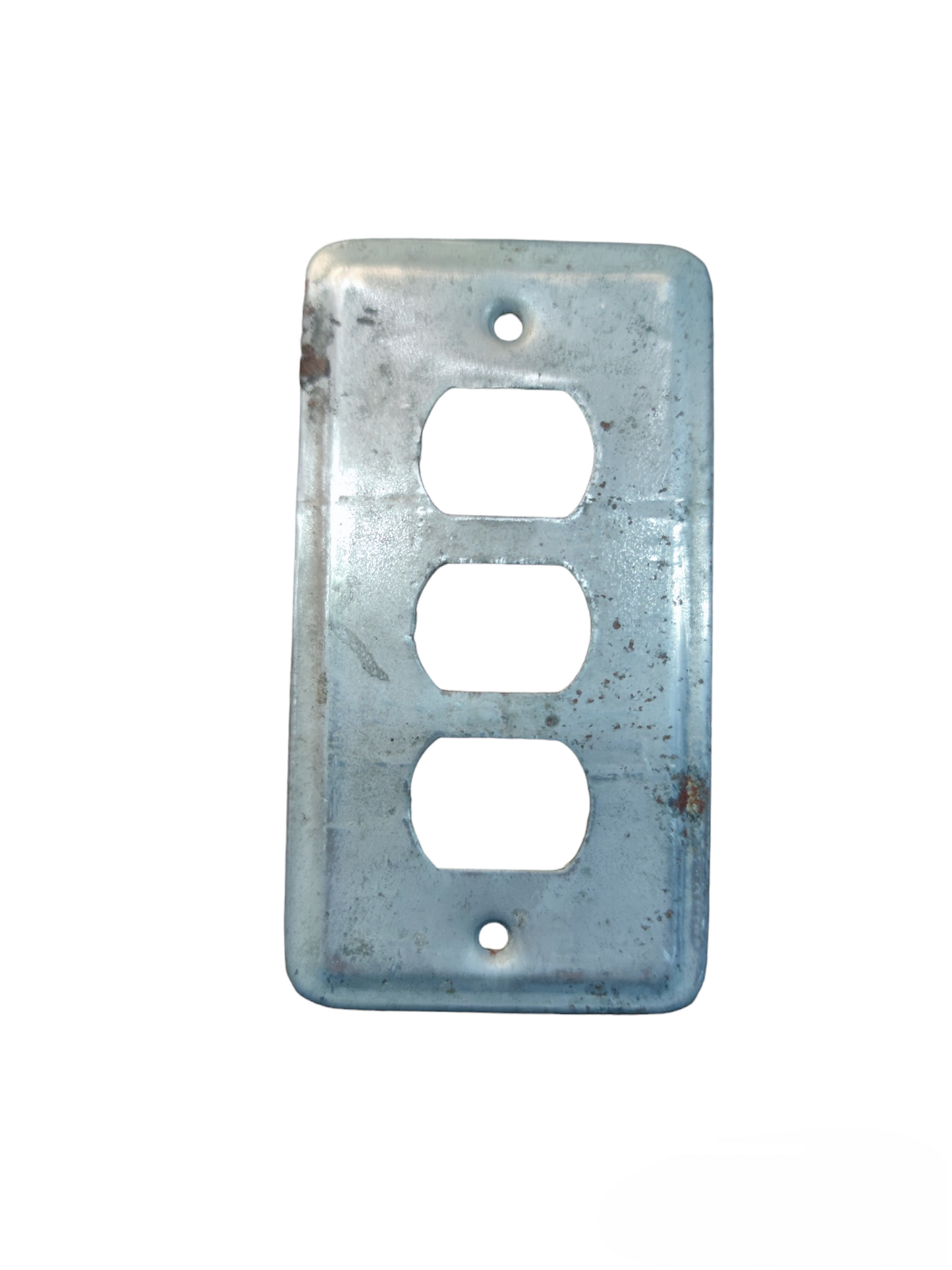 Eagle metal switch plate cover with three rectangular openings for power points and switches