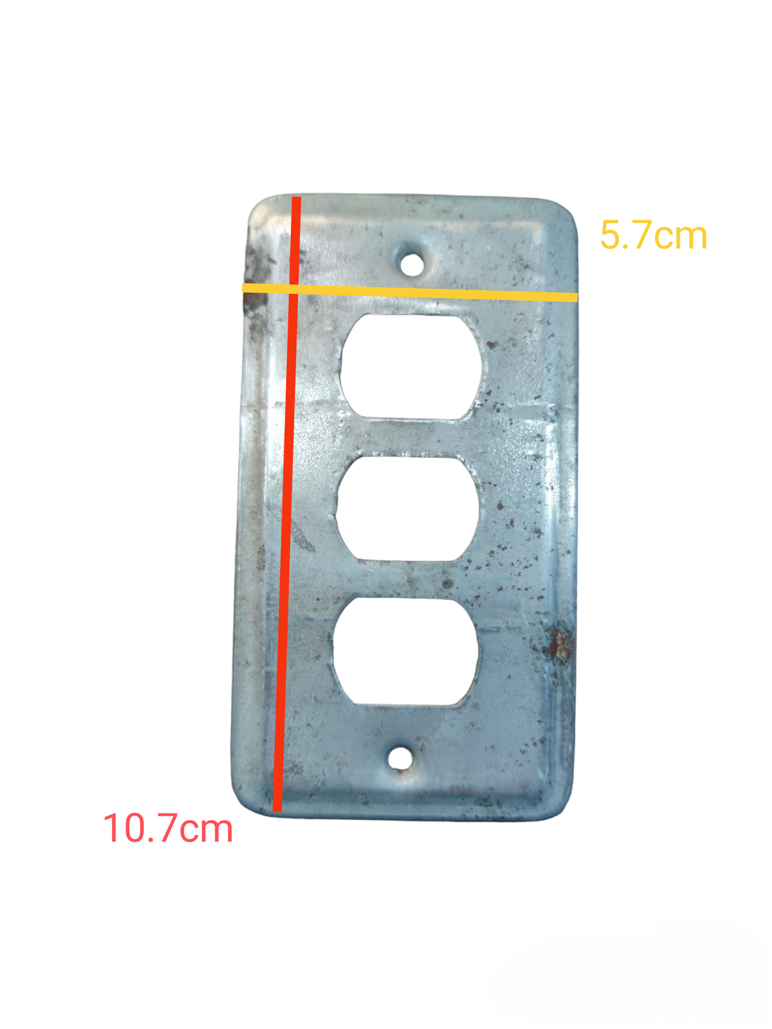 Eagle metal switch plate cover in silver with three rectangular openings and mounting holes