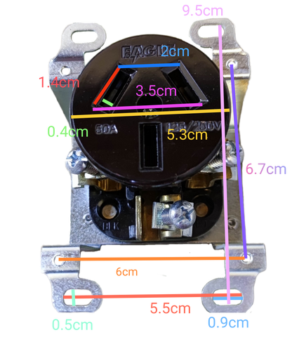 Range Outlet 50A 250V with Stainless Cover by Eagle black round receptacle on stainless mounting plate