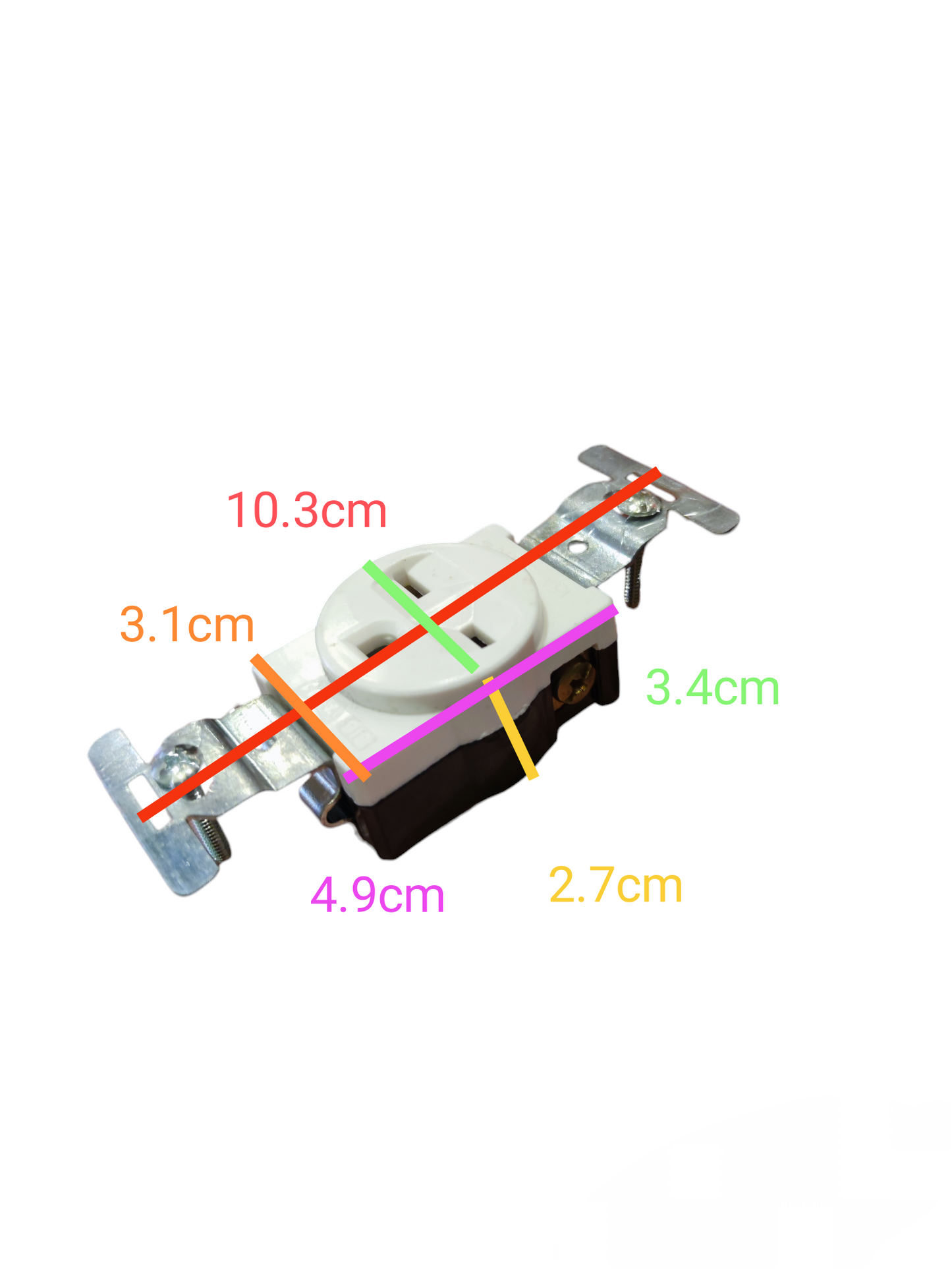 Eagle tandem outlet 15A 250V with dimensions labeled for easy installation and use