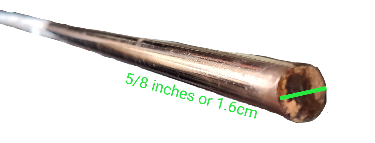 Close up of 1 Meter grounding rod Copper Coated showing 5 8 inches 1.6 cm diameter copper coated end for grounding