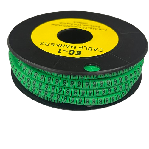 Grippes 9 Marker 2.6mm to 4.2mm Green spool of cable markers with repeated number 9 for cable management