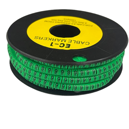 Grippes 9 Marker 2.6mm to 4.2mm Green spool of cable markers with repeated number 9 for cable management