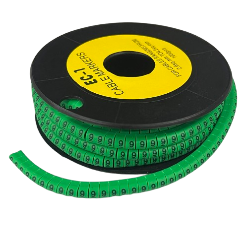 Grippes cable markers spool with repeating 9 labels for wires 9 Marker 2.6mm to 4.2mm Green cable management accessory