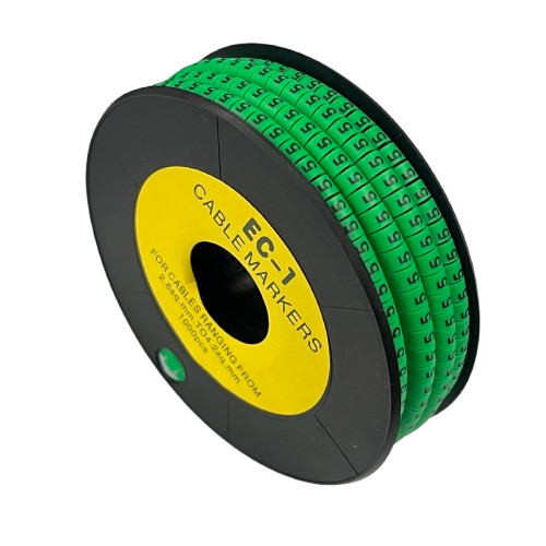 Grippes Cable Marker 5 Green spool of numbered green cable markers on black reel for wire identification