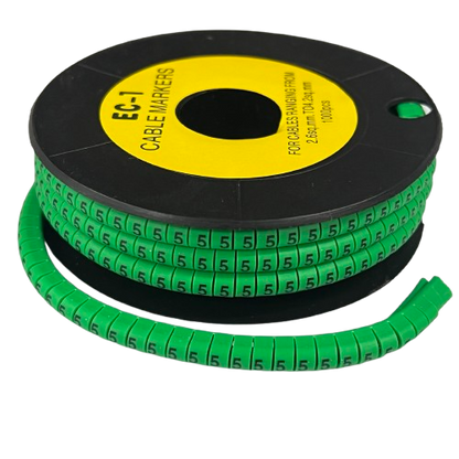 Grippes Cable Marker 5 Green reel of numbered snap on cable markers for wire identification and organization
