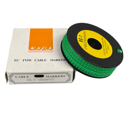 Grippes Cable Marker 5 Green spool of small numeric cable markers on black reel with white box