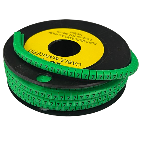 Grippes Cable Marker 7 Green flexible looped cable ID strip on a black spool for easy wiring organization