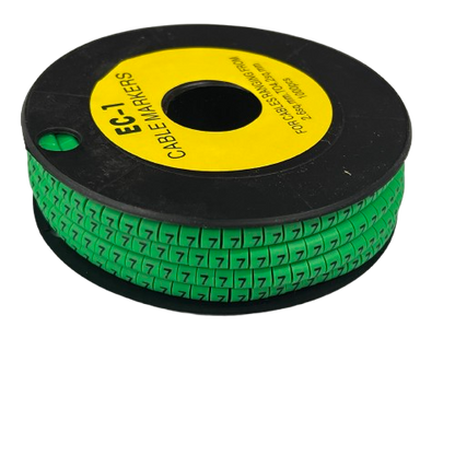 Grippes Cable Marker 7 Green roll of numeric 7 cable markers on black reel for wire labeling and organization
