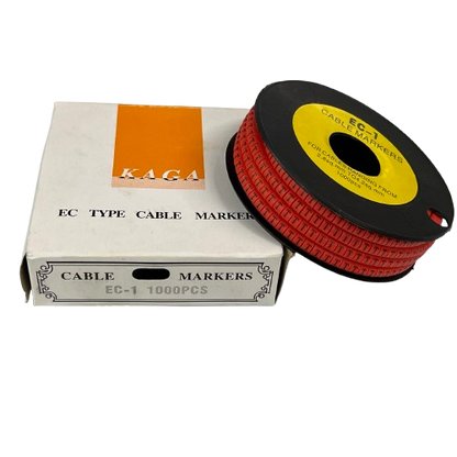 Grippes T Marker Red 2.6mm to 4.2mm 1000pcs cable management markers on a black spool with white box