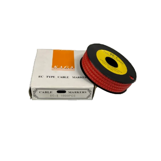 Grippes T Marker Red 2.6mm to 4.2mm 1000pcs cable management markers on a black spool with white box