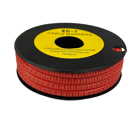 Grippes T Marker Red 2.6mm to 4.2mm 1000pcs cable management markers on black spool