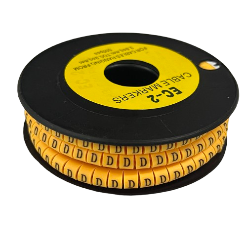 Grippes Cable Marker D - Yellow spool of round D cable markers on black reel for wire labeling