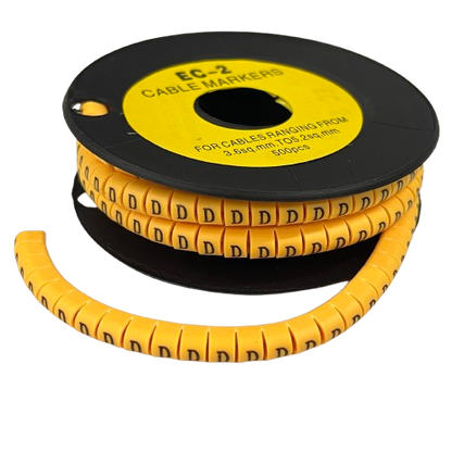 Grippes Cable Marker D - Yellow spool of flexible letter D cable markers on a strip for cable management