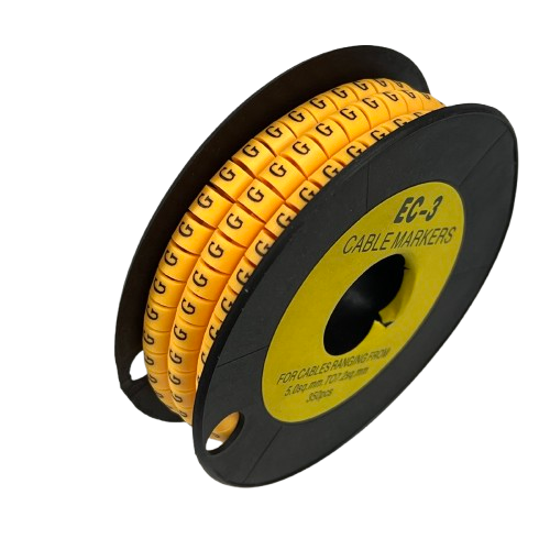 Grippes Cable Marker G - Yellow spool of adhesive cable markers on black reel for wire identification