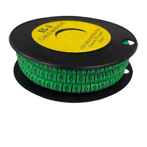 Spool of Cable Marker Green-6 numeric cable labels on a black reel for wiring identification
