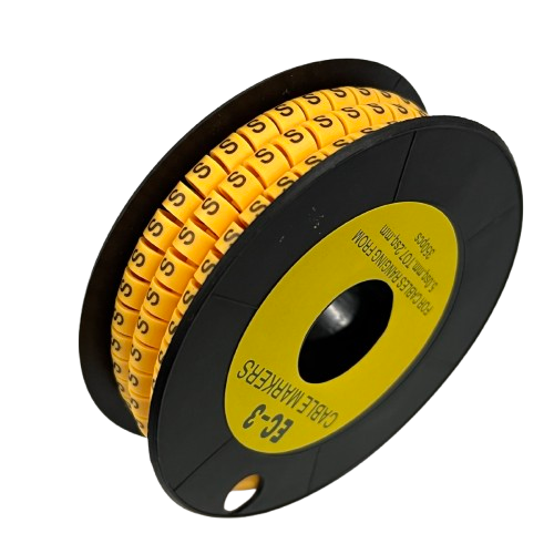 Grippes Cable Marker S - Yellow spool of printed S markers on black reel for cable labeling