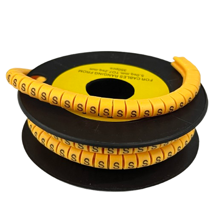 Grippes Cable Marker S - Yellow spool of flexible snap on cable markers labeled S for wire identification
