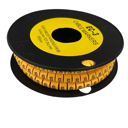 Grippes Cable Marker S - Yellow spool of wrap around cable labels with repeating S for wire identification