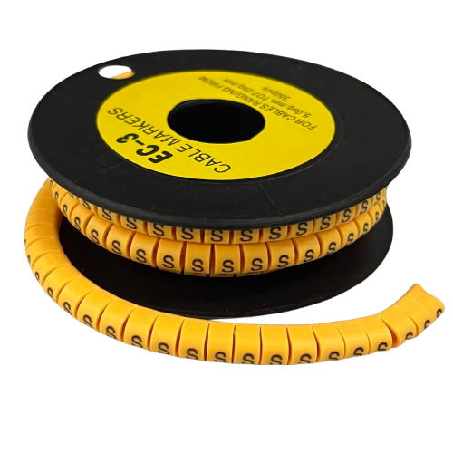 Grippes Cable Marker S - Yellow spool of spiral cable markers with printed S for wire identification