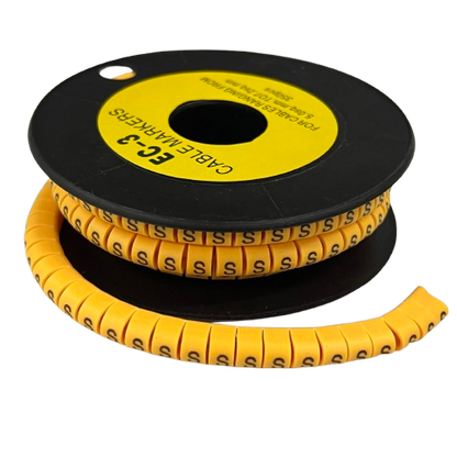 Grippes Cable Marker S - Yellow spool of spiral cable markers with printed S for wire identification