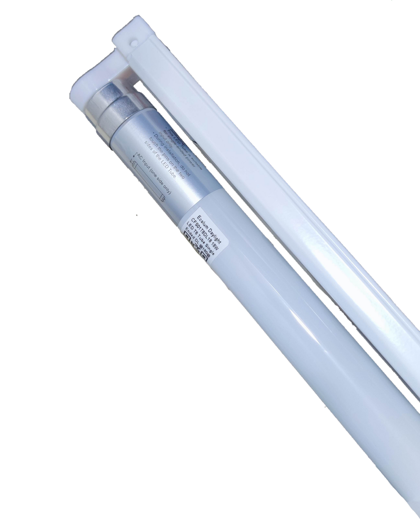 Ecolum 18W LED fluorescent tube with fixture in white for energy-efficient lighting