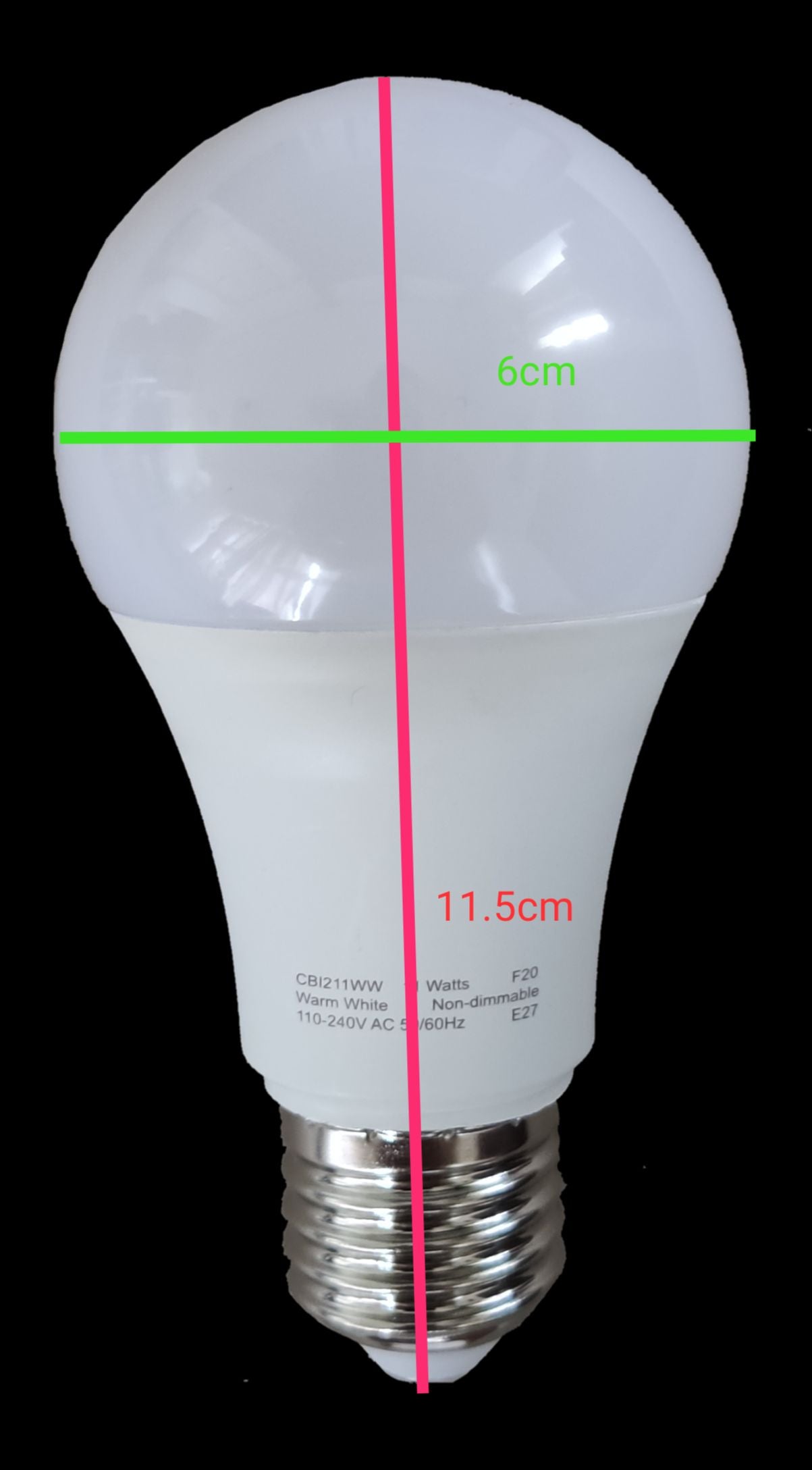 Ecolum 11W LED bulb E27 with frosted dome and standard screw base measuring 11.5 cm tall