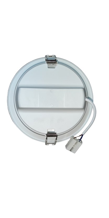 Ecolum 12W LED downlight warm white with round design and mounting clips shown from the back