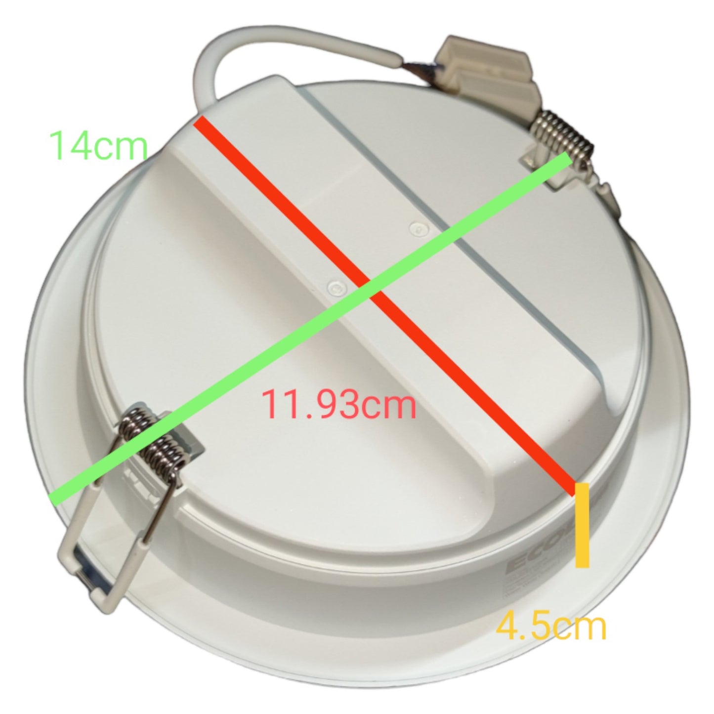 Ecolum 12W LED Downlight Warm White 3000K CDL223112WW Cut Hole Dia 120mm Thickness Ø 45mm x Face Dia 140mm