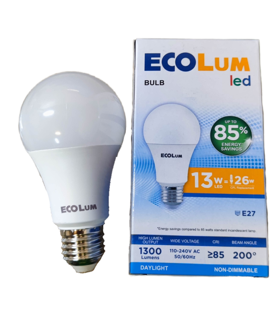 Ecolum 13W LED bulb E27 with daylight non-dimmable light and energy saving features