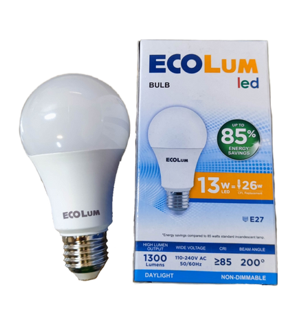 Ecolum 13W LED bulb E27 with daylight non-dimmable light and energy saving features